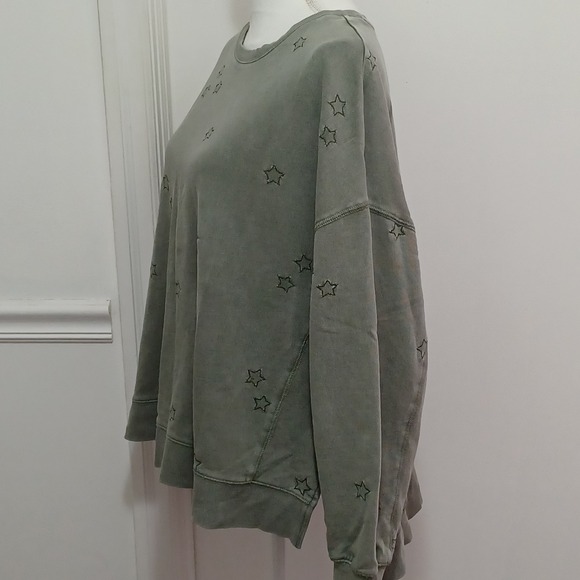 Z Supply Womens Modern Weekender Star Green Long Sleeve Split Hem Oversize Sz Lg - Picture 2 of 7